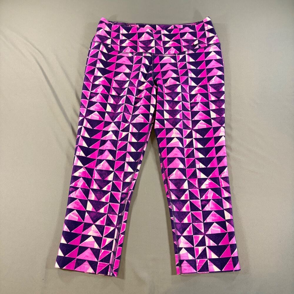 Nike Dri Fit Leggings Women Large Purple White Abstract Yoga Workout Athleisure
